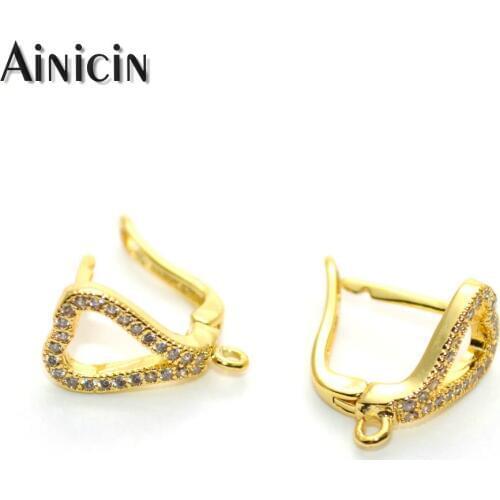 Gold Plating Rhinestone Crystal Setting Hollow Out Heart Hoop Earrings DIY Jewelry Components Earring Hook 20pcs (10pair)