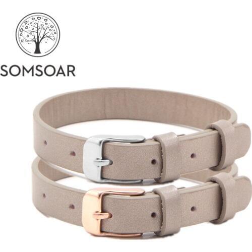 Somsoar Jewelry Skin color Genuine leather Wrap silber schnalle Charm Bracelets fit Story Slide Charms accessories 5pcs/lot