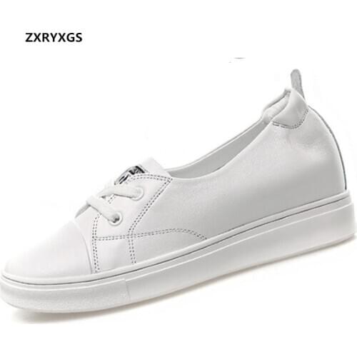 Light Comfortable Increased Within Wedge Heel Shoe 2020 New Autumn Soft Genuine Leather Shoes Women Sneakers Casual Shoes white