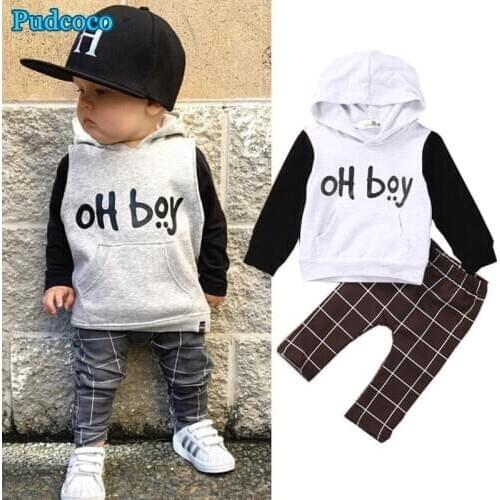 New Toddler Baby Boys Hooded Hoodie Tops+Long Pants 2pcs Outfits Cotton Clothes Set