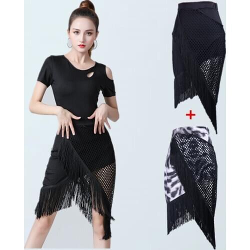 2020 Latin Dance Skirt Sexy Leopard Print Irregular Mesh Skirts Tango Chacha Rumba Samba Clothing Female Adult Practice Wear