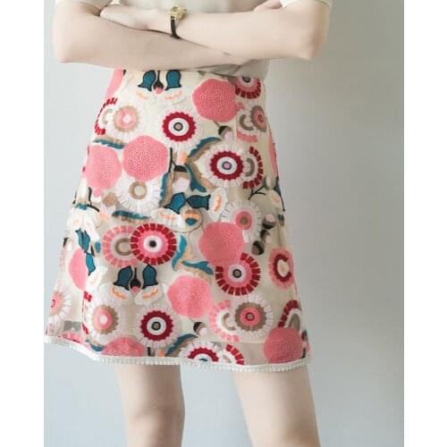 2021 New Spring Summer Women skirt A-line Sweet Cute Embroidered skirts Mesh pink female Mini skirts Short skirt