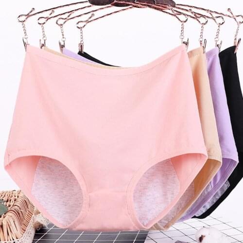 Women Casual High Waist Menstrual Period Leak Proof Underwear Comfortable Cotton Solid Color Briefs Plus Size majtki damskie