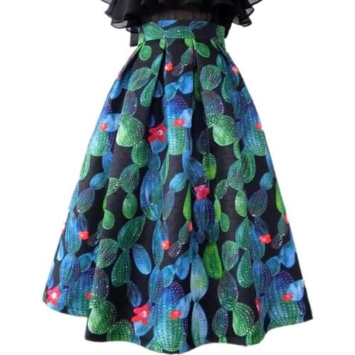 High waist Casual Skirt Autumn Spring Vintage Floral Printed Ball Gown Women Skirt