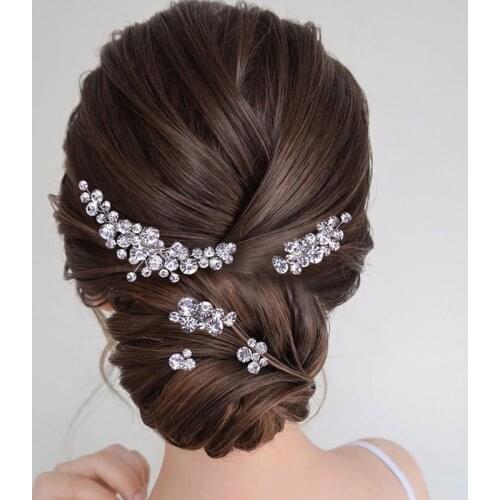 Floralbride Handmade Clear Rhinestones Crystal Bridal Hair Comb Hair Pin Set Wedding Headpieces Women Jewelry Hair Accessories