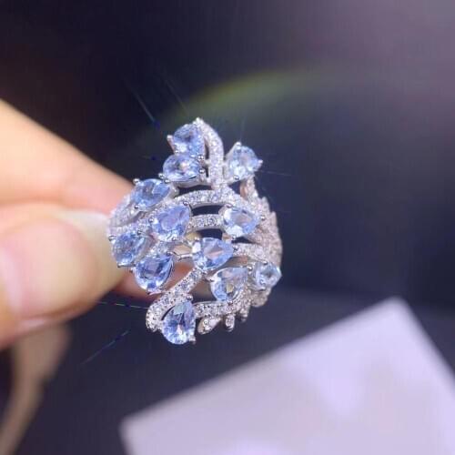 Natural Aquamarine womens ring crown design 925 Sterling Silver including certificate