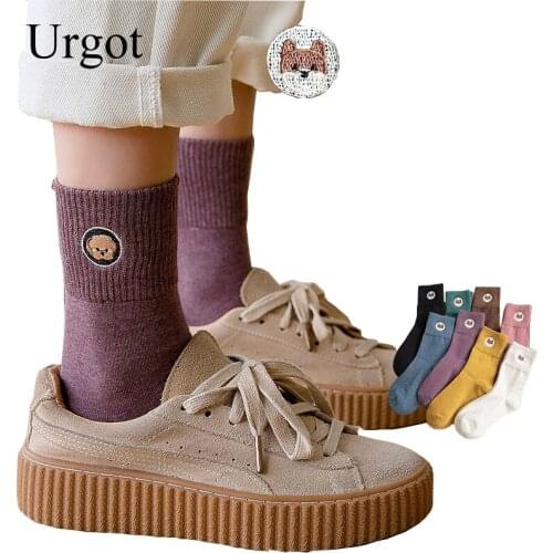Urgot 1 Pair Woman Socks New Creative Cute Cartoon Socks Women Trend Embroidry Breathable Deodorant Comfortable Cotton Long Sock