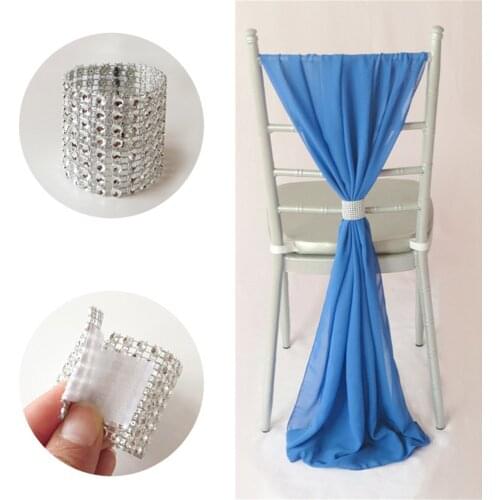 10 Hollow 8 Row Net Diamond Napkin Ring Chairs Back Less Wedding Party Decoration Crafts Rhinestone Bows Handmade Party Supplies