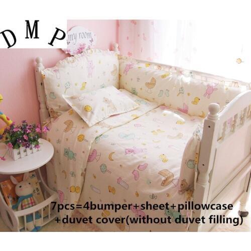 Promotion! 6/7PCS baby crib bed linen 100% cotton baby bedding set baby girls and boys 120*60/120*70cm