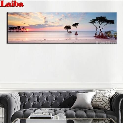 Natural Sea Beach Tree Sunset Landscape 5d diy diamond painting full square round diamond embroidery 3d mosaic large decoration