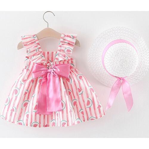 ARLONEET Girls Dress Summer Toddler Baby Kids Girls Floral Ruched Bow Watermelon Princess Dress Clothes Hat dress girl #40