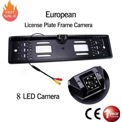 Car Rear View Camera EU European License Plate Frame Waterproof Night Vision Reverse Backup with 4 Or 8 12 LED Light Black
