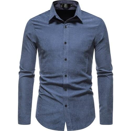 White Business Dress Shirt Men Fashion Slim Fit Long Sleeve Soild Casual Shirts Mens Working Office Wear Shirt With Pocket