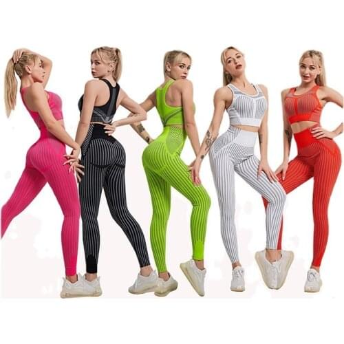 Strip Seamless Women Yoga Set For Fitness Sports Suits Gym Wear Clothing Running Top Bra Leggings Workout Pants Tracksuits -40