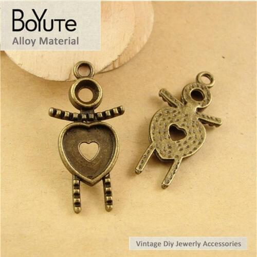 BoYuTe (60 Pieces /lot) 31*16MM Antique Bronze Plated Zinc Alloy Boy Girl Shape Diy Pendants for Jewelry Making Findings