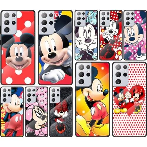 Mickey mouse cartoon for Samsung Galaxy S21 Ultra Plus A72 A52 4G 5G M51 M31 M21 Luxury Tempered Glass Phone Case Cover