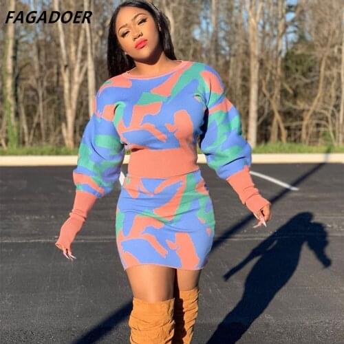 FAGADOER Geometry Patter Corset Bodycon Dresses Autumn Lantern Long Sleeve Mini Dresses Elegant Female Vestidos Fashion 2021