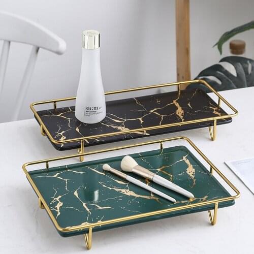 Ceramic Bathroom Storage Tray for Lotion Bottle Toothbrush Holder Tumbler Bathroom Accessories with Marble Design Bathroom Shelf