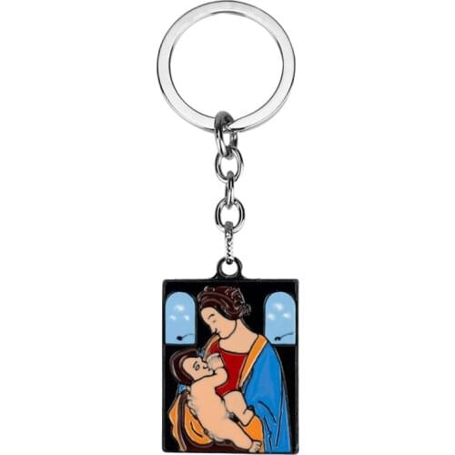 Classical Da Vinci Keychain Madonna Benois Pendant Keychainkeyring Dog Tag Squad Accessories Art Collection