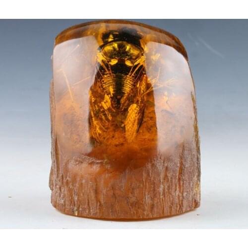 Natural Amber Statue w Cicada Collectible Home Decor