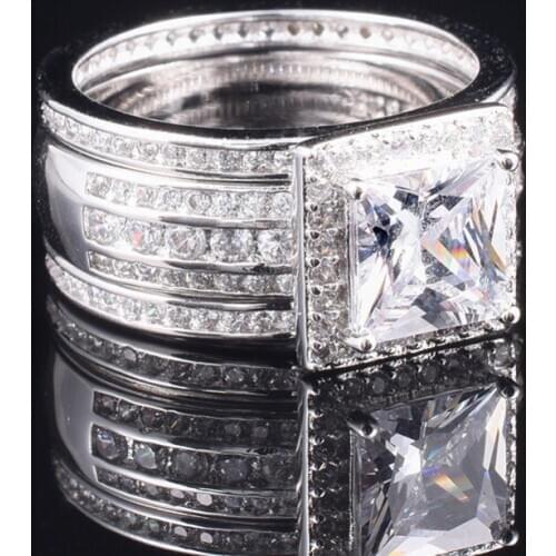 Luxury 925 Sterling Silver Simulated Diamond Ring set 3-in-1 Female jewelry Wedding Rings For Women size 5-10