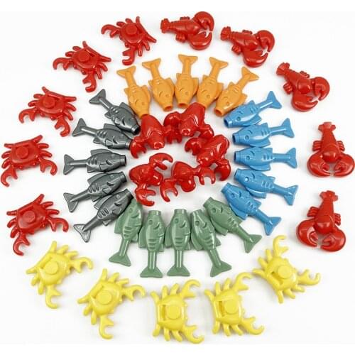 Locking City Childs Favorite Food Set Fish Shrimp Accessories Educational Toys Crab Building Blocks Small Particles City Model