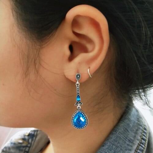Korean Bohemia Earrings for Women Elegant Blue Zircon Oval Drop Earrings Luxurious 2021 Trend Earring Wedding Party Gift Jewelry