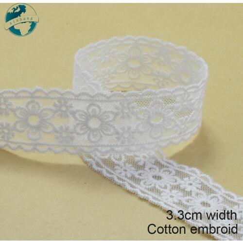 10yards 3.3cm white lace cotton embroidery lace french lace ribbon fabric guipure diy trims warp knitting sewing Accessories2880