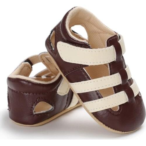 Summer Childrens Shoes Kids PU Boys Baby Solid Breathable Buckle Hook Loop First Walker Walking Shoes