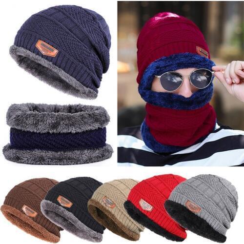 Fashion Men Warm Winter Hat Scarf Soft Knitted Hat Scarf Set Skullies Beanies Winter Hat For Women Unisex Knitted Caps #ND