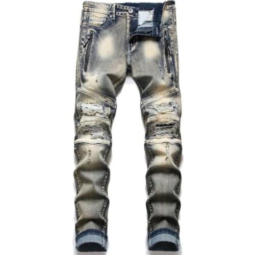 2022 Fashion Mens Biker Retro Jeans Autumn Streetwear Trousers Men Hole Slim Destroyed Torn Ripped Denim Pants Vaqueros Hombre
