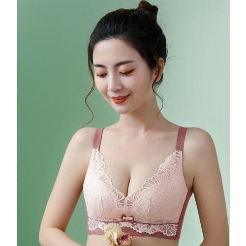Wasteheart New Women Fashion Pink Green Sexy Lingerie Lace Bow Cotton Panties Wireless Bra Sets Underwear Push Up A B C