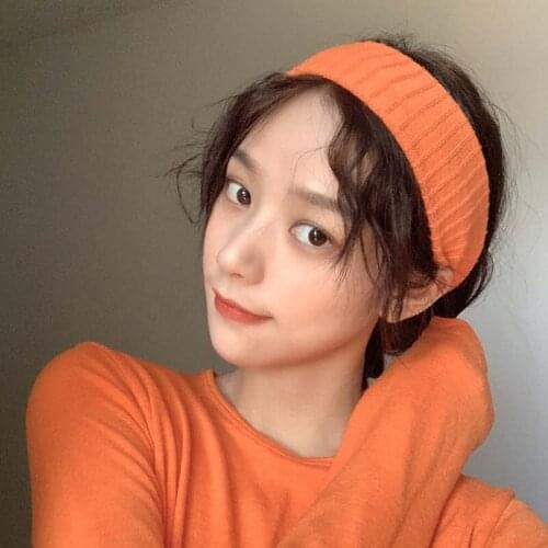 Autumn And Winter Retro Elastic Headband Simple Pure Color Knitted Korean Headwear