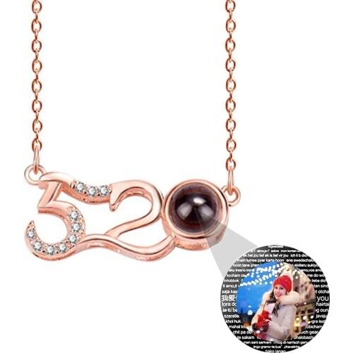 Custom Photo Name 100 Languages I Love You Projection Pendant Charm 520 Shape Crystal Necklace Personalized Womens Jewelry Gift