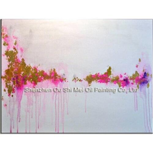 Professional Artist Hand Painted Pink and Gold Abstract Oil Painting on Canvas Beautiful Color Oil Painting for Room Decor Art