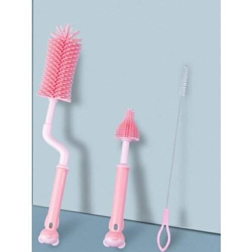 3-in-1 Bottle Brush 360 Degree Rotary Silicone Bottle Brush With Non-slip Handle Baby Milk Bottle Nipple Clean Cleaning Brush