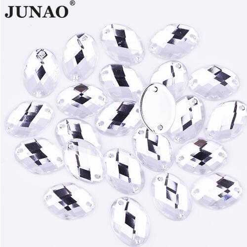 JUNAO 18*25mm Sewing Clear White Color Oval Rhinestones Flatback Acrylic Strass Appliques Sew On Crystals Stones for Clothes