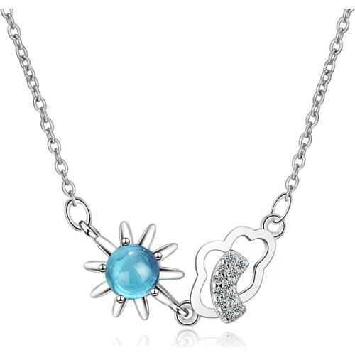 Light Blue Artificial Crystal Sun & Cloud Pendant Necklace Zirconia Silver color Necklaces Choker Valentines Day Gift For Women