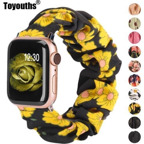 Toyouths Fabric Scrunchie Strap for Apple watch Band 40mm 44mm 38mm 42mm Women Leisure Watchband for iwatch series 5 4 3 2 1