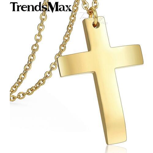 Trendsmax Classic Cross Pendant Necklace for Men/Women Stainless Steel Link Chain Necklace Statement Jewelry 18" 45cm KKNM153