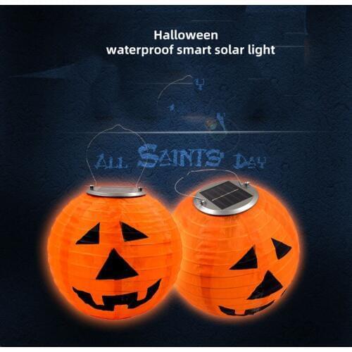Swayboo Waterproof Automatic control solar portable non-woven Halloween pumpkin pattern lantern decorative outdoor hanging light