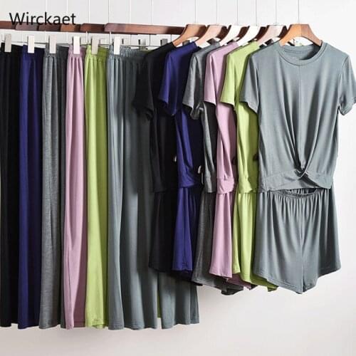 WiRckeat 3 Piece Set Gray Home Suit for Women Atoff Home Clothes Womens Pajamas Set Female Homewear Suit Fall Ladies Sleepwear