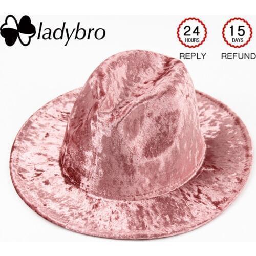 Ladybro Velvet Fedora Hat Women Autumn Winter Hat Men Wide Brim Panama Hat Female Jazz Cap Male Elegant Vintage Cap Sombrero