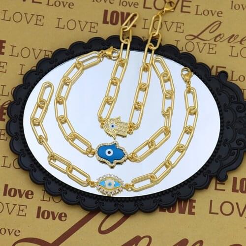 Blue Fatimas Hand CZ Tennis Luxury Women Bracelets Evil Eye Top Quality Adjustble Chunky Link Chain Fashion Trendy Jewelry