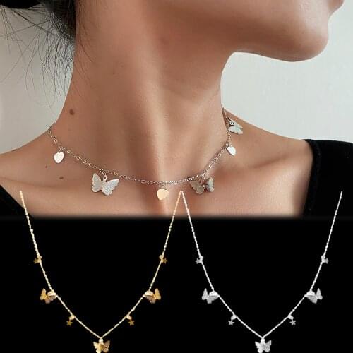 Chic Butterfly Necklace Silver Gold Star Heart Butterflies Pendant Necklace for Lady Elegant Girls Jewelry Charms 2020 Fashion