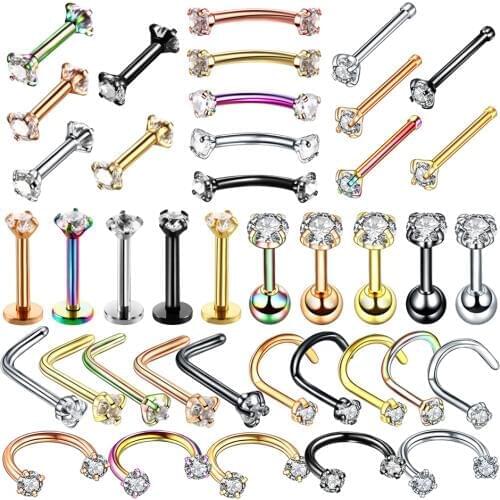 1PC Steel Round Gem Orelha Cartilage Labret Tragus Eyebrow Nostril Earring Pircing Ear Septum Helix Nose Screw Stud Body Jewelry