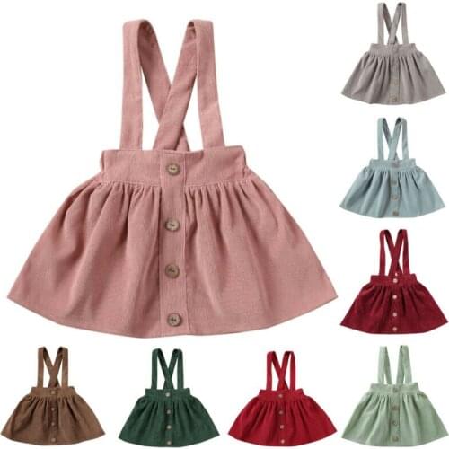 2020 Baby Summer Clothing Toddler Kids Baby Girls Party Strap Suspender Gown Solid Overalls Dresses Corduroy Outfits