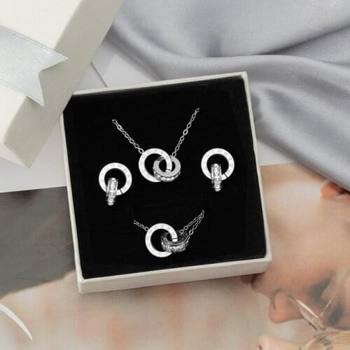 2021 Fashion Luxury Elegant Roman Numeral Crystal Female Stainless Steel Jewelry 3Pcs/Sets Earrings+Bracelet+Necklace For Women