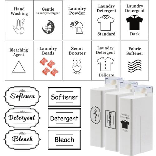10pcs Laundry Bottle Labels Detergent Softener Bleaching Agent Scent Booster Sign Posted Stickers Printed Labels for Dispenser