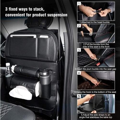 Car Seat Back Organizer Pu Leather Pad Bag Car Storage Organizer Foldable Table Tray Travel Storage Bag